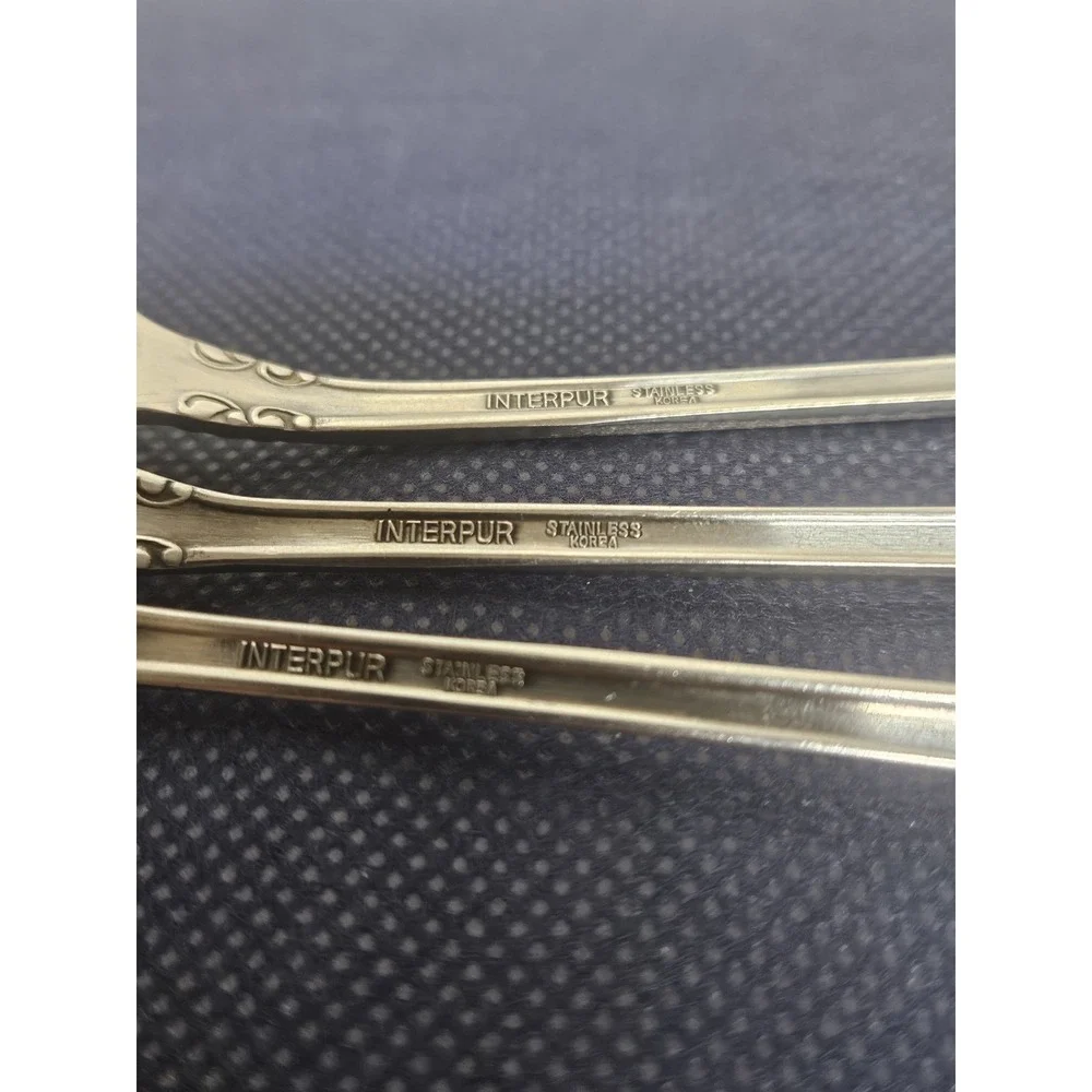 Interpur INR12 Stainless Steel Set of 3 Spoons Vintage Floral Scroll Korea 7in